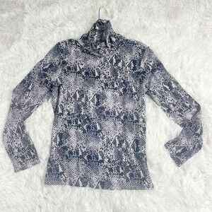 Womens Snake Print‎ Turtleneck Top Sz Petite S Gray Stretch Fitted Long Sleeve